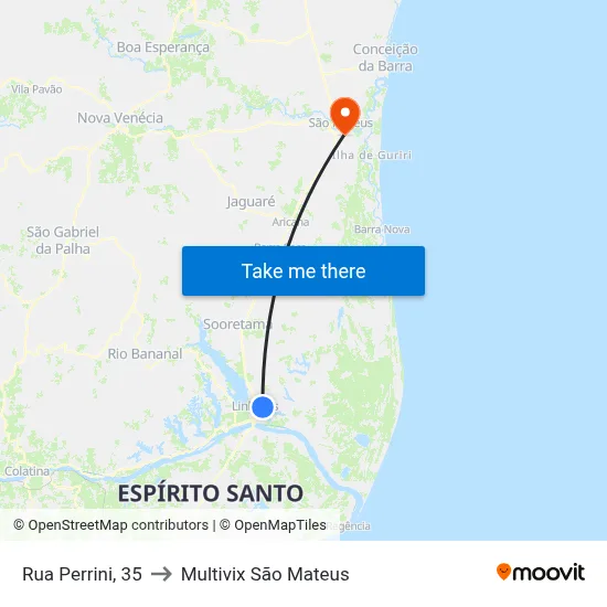 Rua Perrini, 35 to Multivix São Mateus map