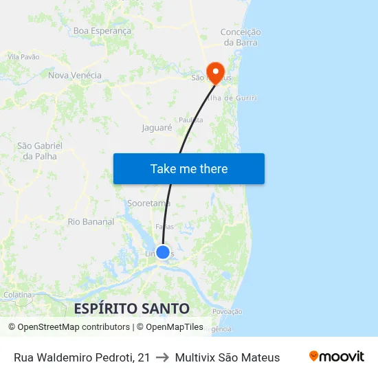 Rua Waldemiro Pedroti, 21 to Multivix São Mateus map