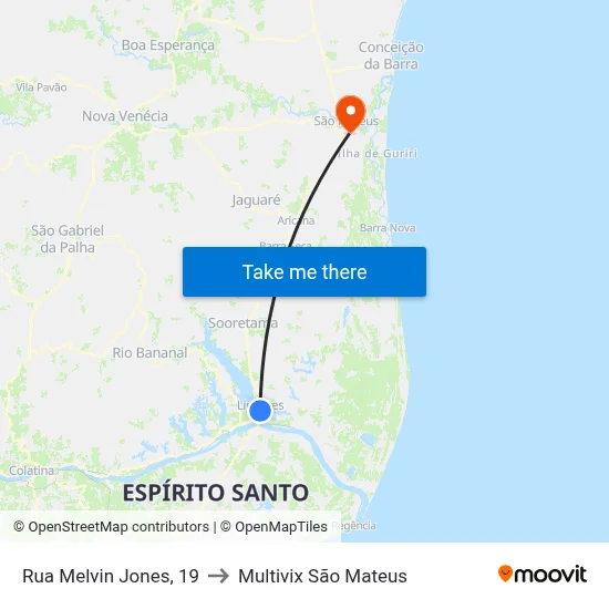 Rua Melvin Jones, 19 to Multivix São Mateus map