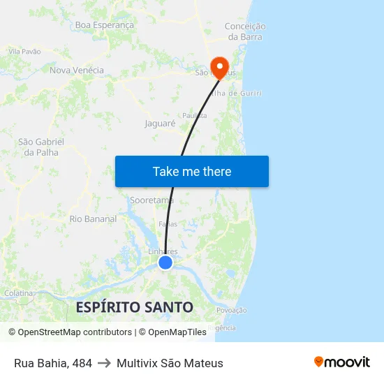 Rua Bahia, 484 to Multivix São Mateus map