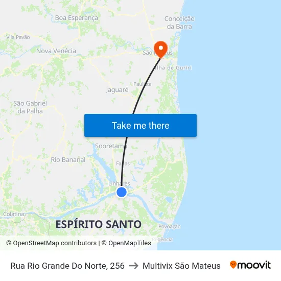 Rua Rio Grande Do Norte, 256 to Multivix São Mateus map
