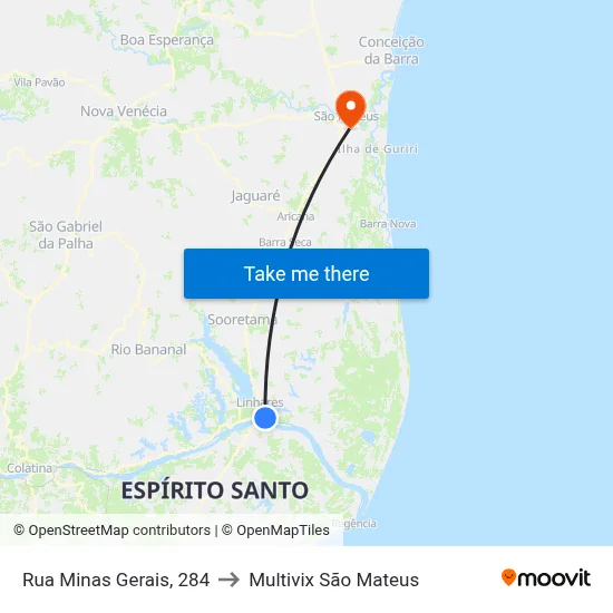 Rua Minas Gerais, 284 to Multivix São Mateus map