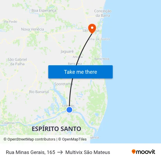 Rua Minas Gerais, 165 to Multivix São Mateus map