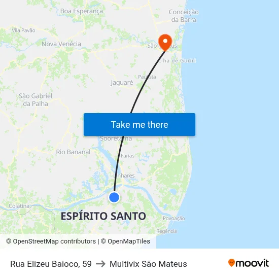 Rua Elizeu Baioco, 59 to Multivix São Mateus map