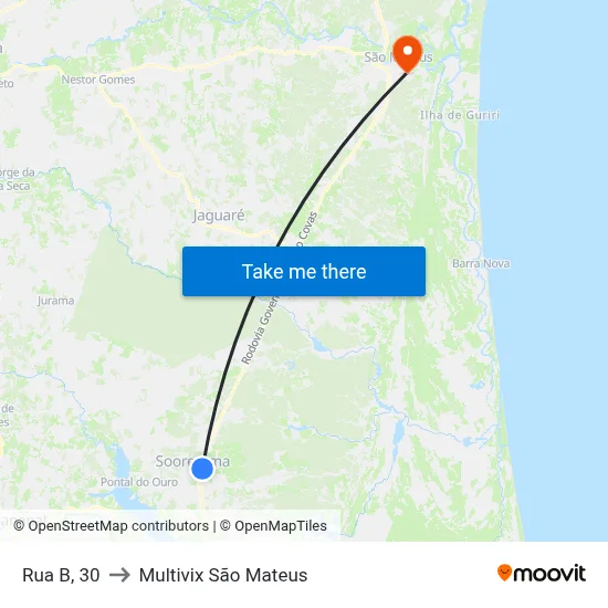 Rua B, 30 to Multivix São Mateus map