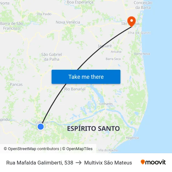 Rua Mafalda Galimberti, 538 to Multivix São Mateus map