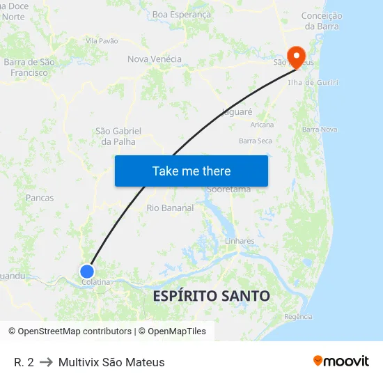 R. 2 to Multivix São Mateus map