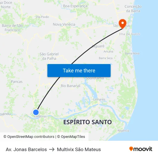 Av. Jonas Barcelos to Multivix São Mateus map