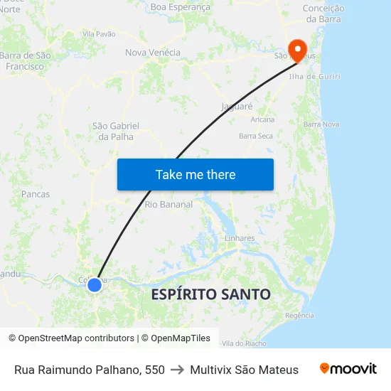 Rua Raimundo Palhano, 550 to Multivix São Mateus map