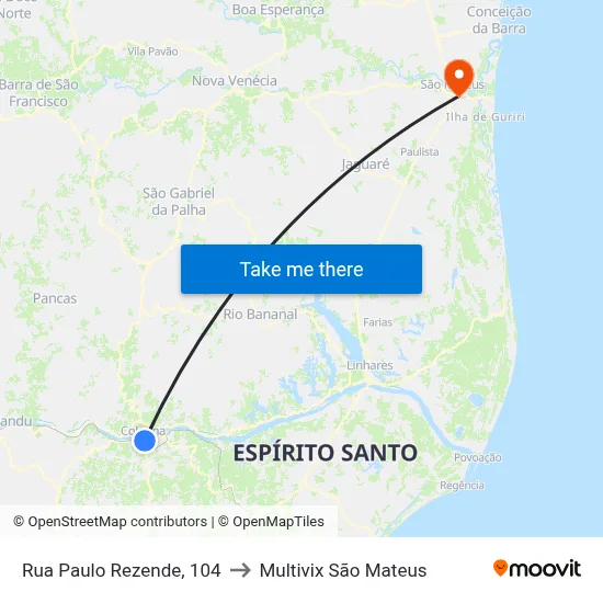 Rua Paulo Rezende, 104 to Multivix São Mateus map