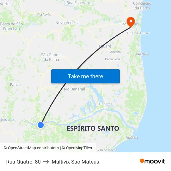 Rua Quatro, 80 to Multivix São Mateus map