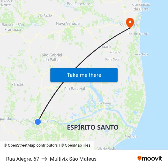Rua Alegre, 67 to Multivix São Mateus map