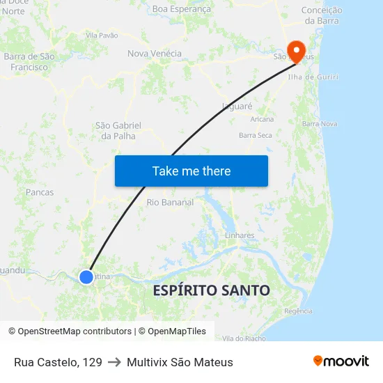 Rua Castelo, 129 to Multivix São Mateus map