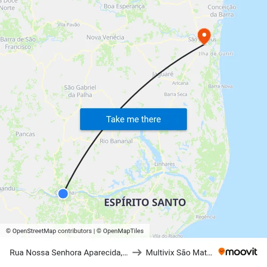Rua Nossa Senhora Aparecida, 211 to Multivix São Mateus map
