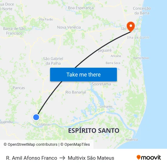R. Amil Afonso Franco to Multivix São Mateus map