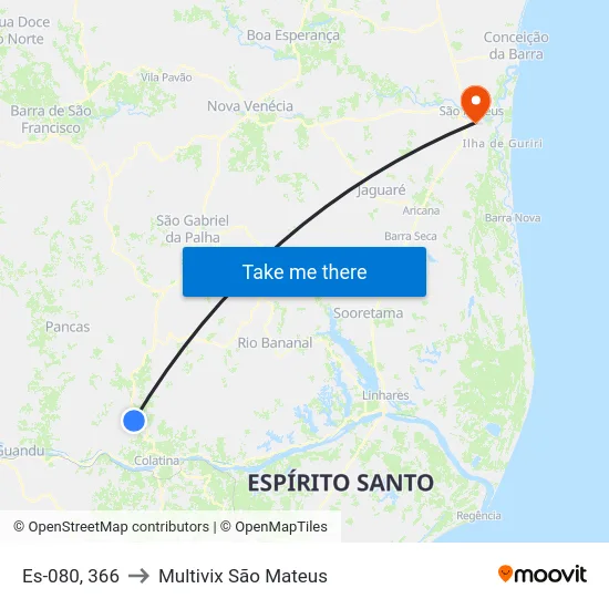 Es-080, 366 to Multivix São Mateus map