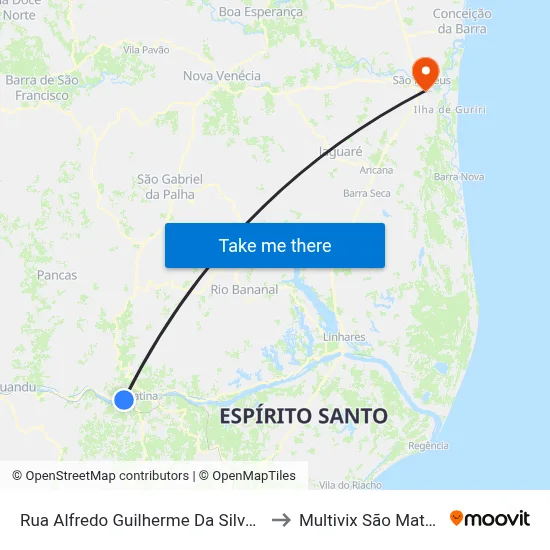 Rua Alfredo Guilherme Da Silva, 21 to Multivix São Mateus map