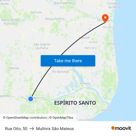 Rua Oito, 50 to Multivix São Mateus map