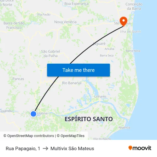 Rua Papagaio, 1 to Multivix São Mateus map