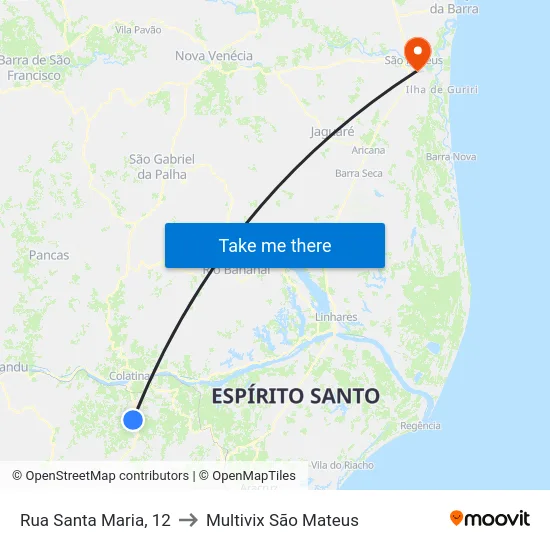 Rua Santa Maria, 12 to Multivix São Mateus map