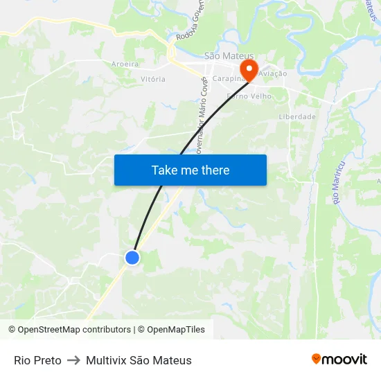 Rio Preto to Multivix São Mateus map