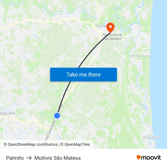 Palmito to Multivix São Mateus map