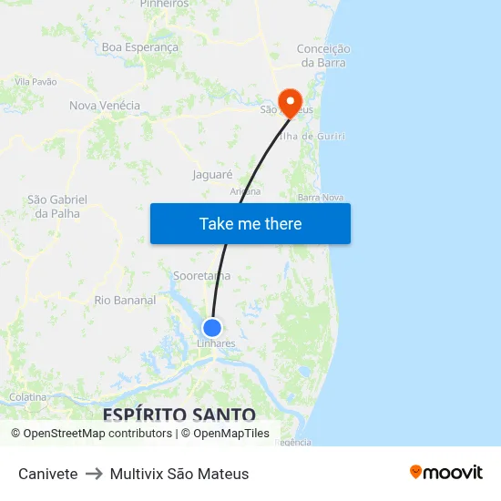Canivete to Multivix São Mateus map