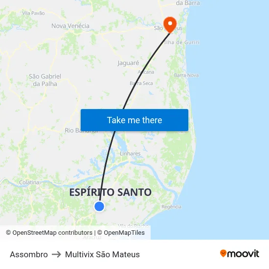 Assombro to Multivix São Mateus map