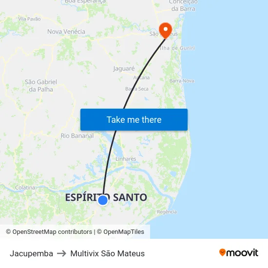 Jacupemba to Multivix São Mateus map