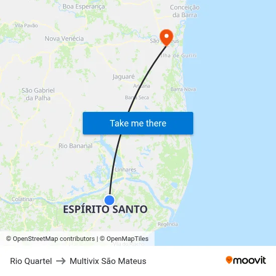 Rio Quartel to Multivix São Mateus map