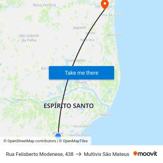 Rua Felisberto Modenese, 438 to Multivix São Mateus map