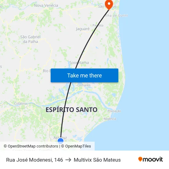 Rua José Modenesi, 146 to Multivix São Mateus map