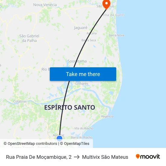 Rua Praia De Moçambique, 2 to Multivix São Mateus map