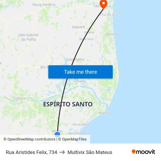 Rua Aristides Felix, 734 to Multivix São Mateus map