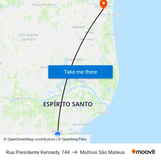 Rua Presidente Kennedy, 744 to Multivix São Mateus map