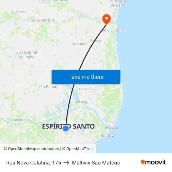 Rua Nova Colatina, 175 to Multivix São Mateus map