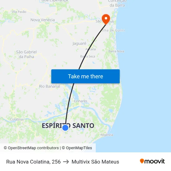 Rua Nova Colatina, 256 to Multivix São Mateus map