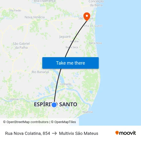 Rua Nova Colatina, 854 to Multivix São Mateus map