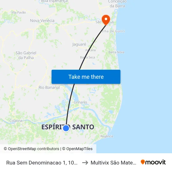 Rua Sem Denominacao 1, 1035 to Multivix São Mateus map