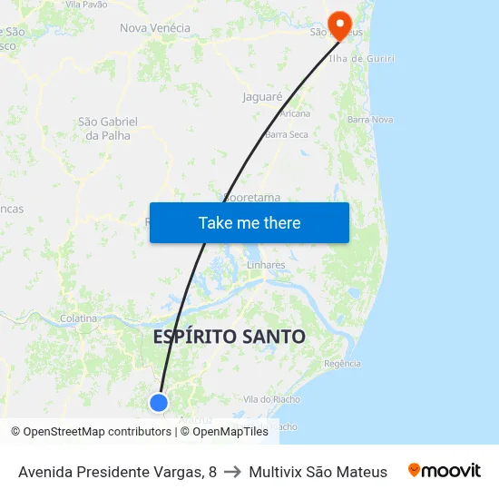 Avenida Presidente Vargas, 8 to Multivix São Mateus map
