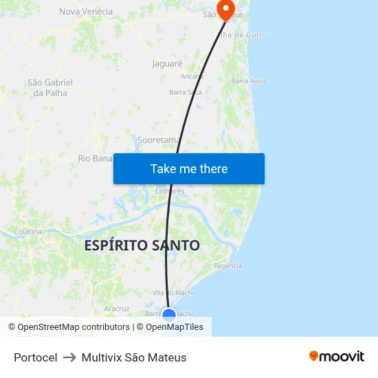 Portocel to Multivix São Mateus map