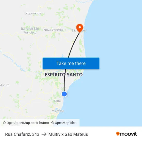 Rua Chafariz, 343 to Multivix São Mateus map
