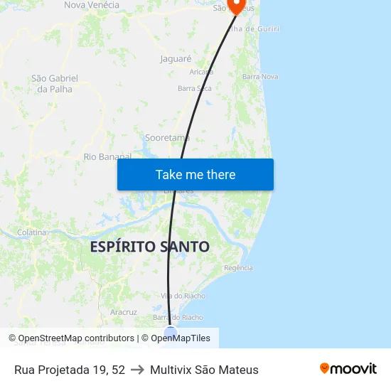 Rua Projetada 19, 52 to Multivix São Mateus map