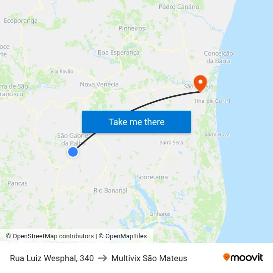 Rua Luiz Wesphal, 340 to Multivix São Mateus map