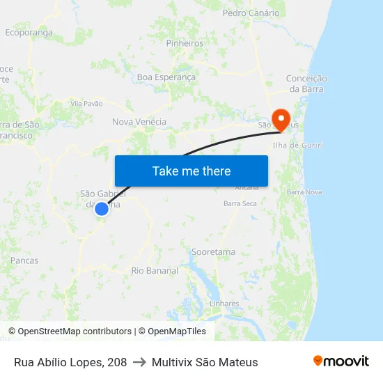 Rua Abílio Lopes, 208 to Multivix São Mateus map