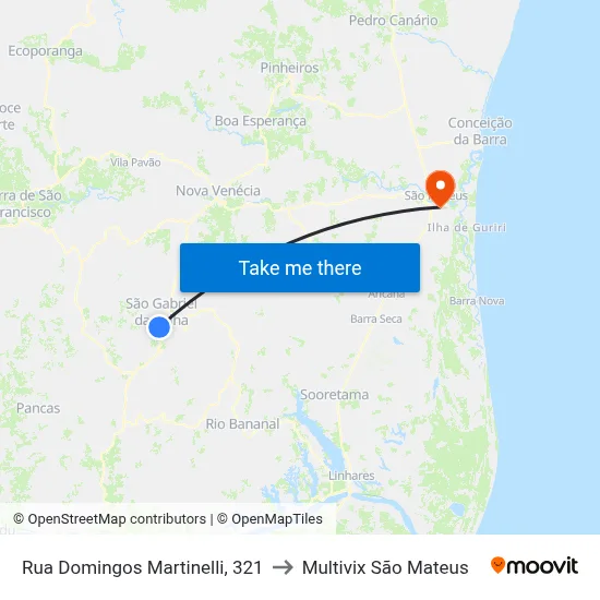 Rua Domingos Martinelli, 321 to Multivix São Mateus map