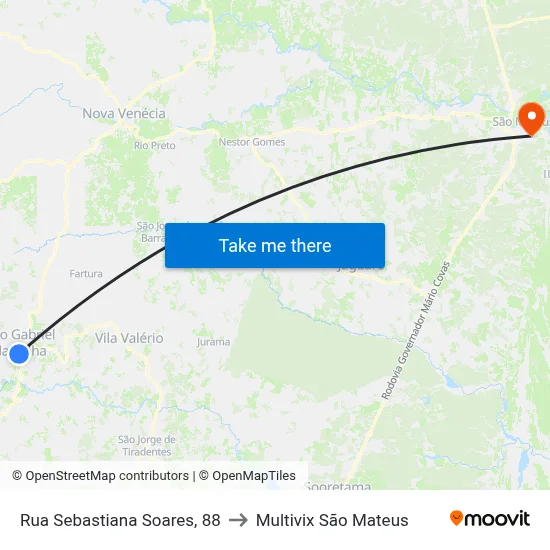Rua Sebastiana Soares, 88 to Multivix São Mateus map
