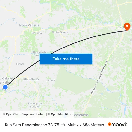 Rua Sem Denominacao 78, 75 to Multivix São Mateus map