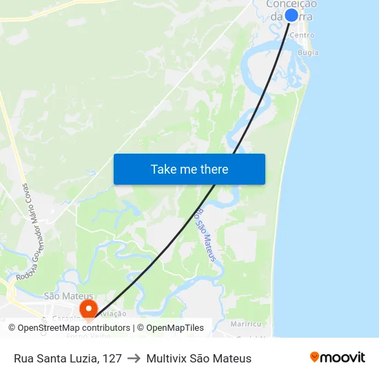 Rua Santa Luzia, 127 to Multivix São Mateus map