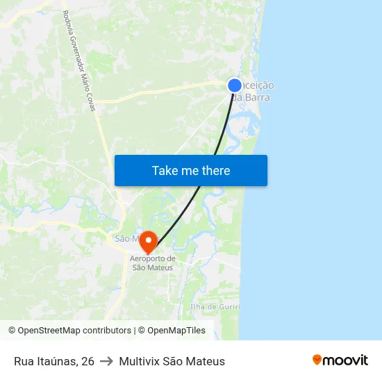 Rua Itaúnas, 26 to Multivix São Mateus map